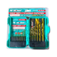 Набор сверл по металлу с титановым покрытием 15 пр.,1,5-10мм,DIN 338,кейс,"Maximum"(Максимум)МХ18129